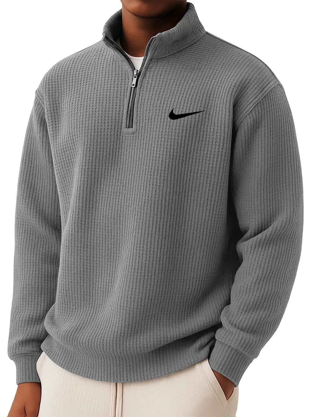 Sweatshirt mit Kragen und halbem Reißverschluss